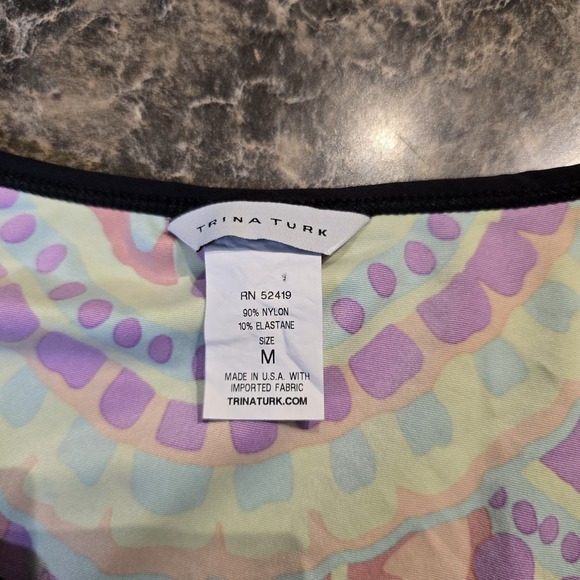 Trina Turk Shirt Top Womens Medium Black Colorful Oversized‎ Stretch Made in USA - Picture 5 of 6